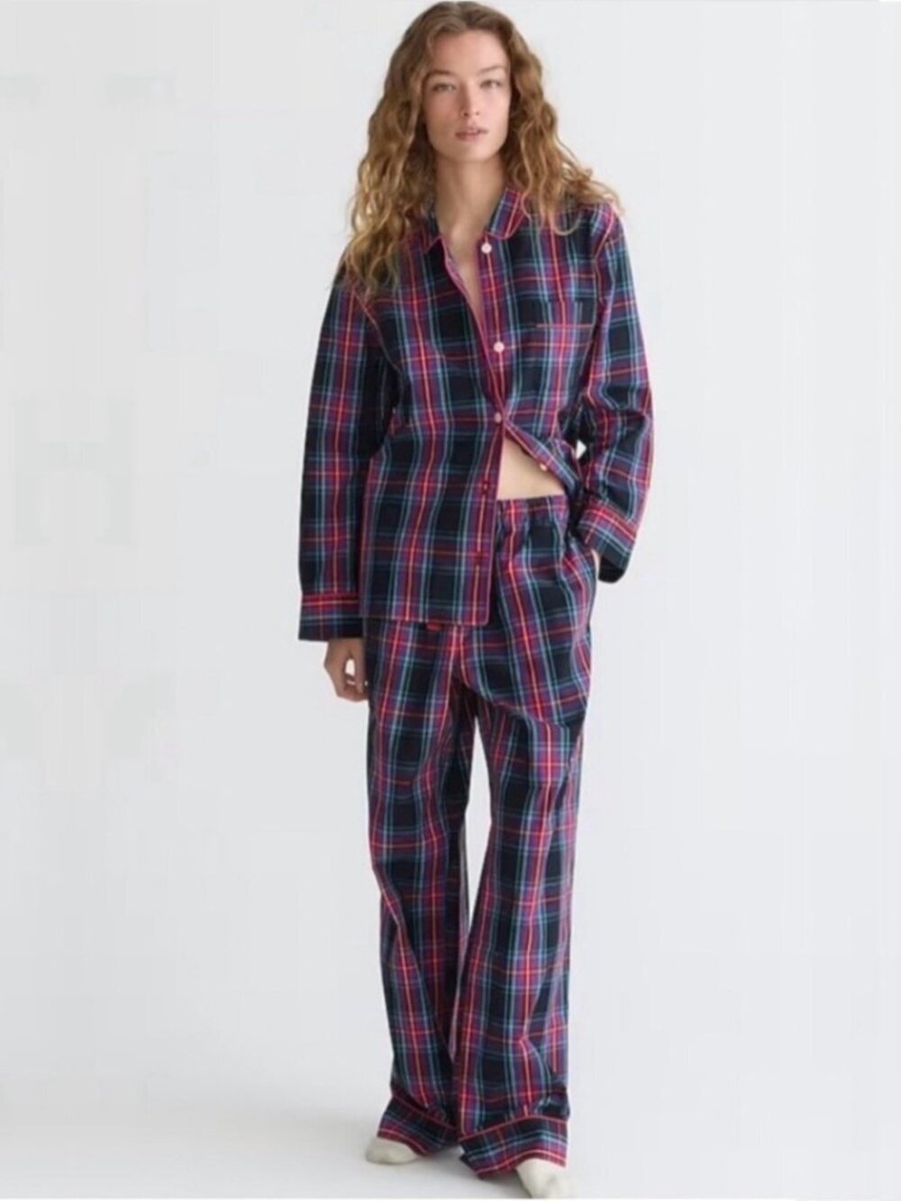 J. Crew Cotton Poplin Pajama Pants Black Stewart Tartan (Pant Only) XS #A3081